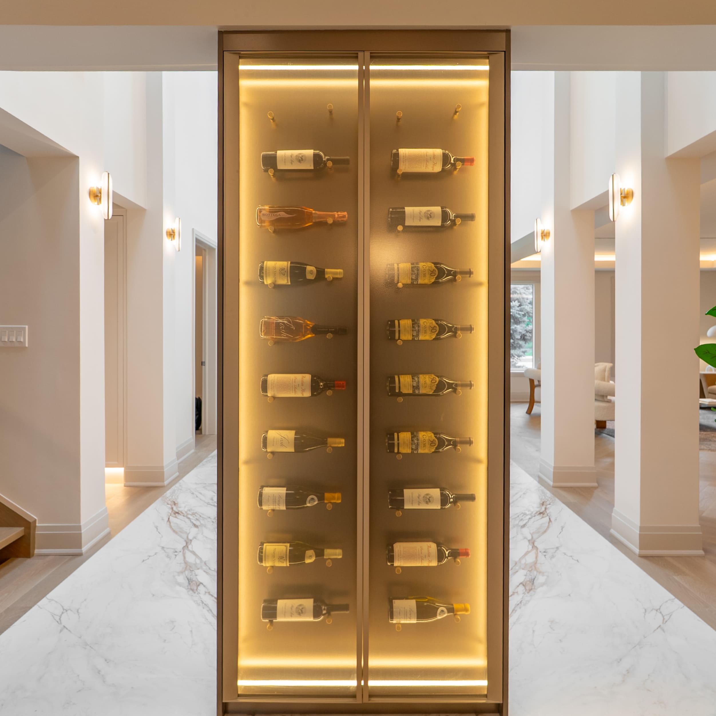 Wine cabinet vs Fabric Laminated Glass Doors with Metal Frame (1) Glass