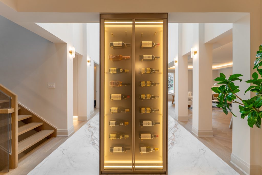 Wine cabinet vs Fabric Laminated Glass Doors with Metal Frame