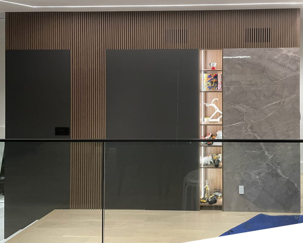 custom millwork-entrance-dark PET vs wood tone
