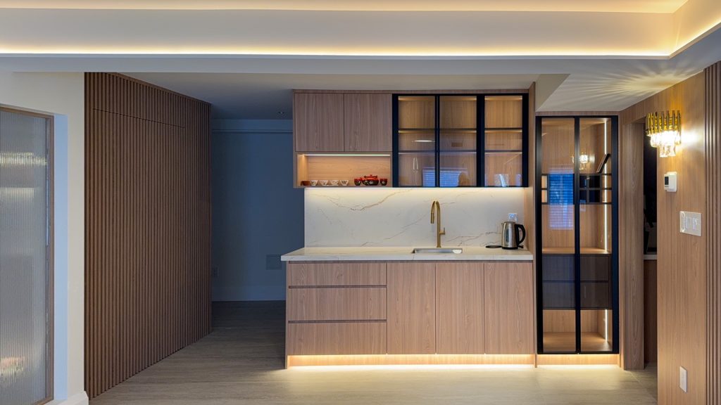 Basement Bar - Hidden Door -warm wood tone